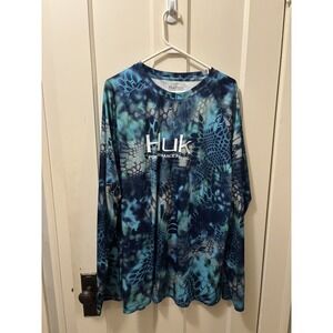Huk Men's Fishing Long Sleeve Shirt 3XL Blue Camo Outdoor Performance